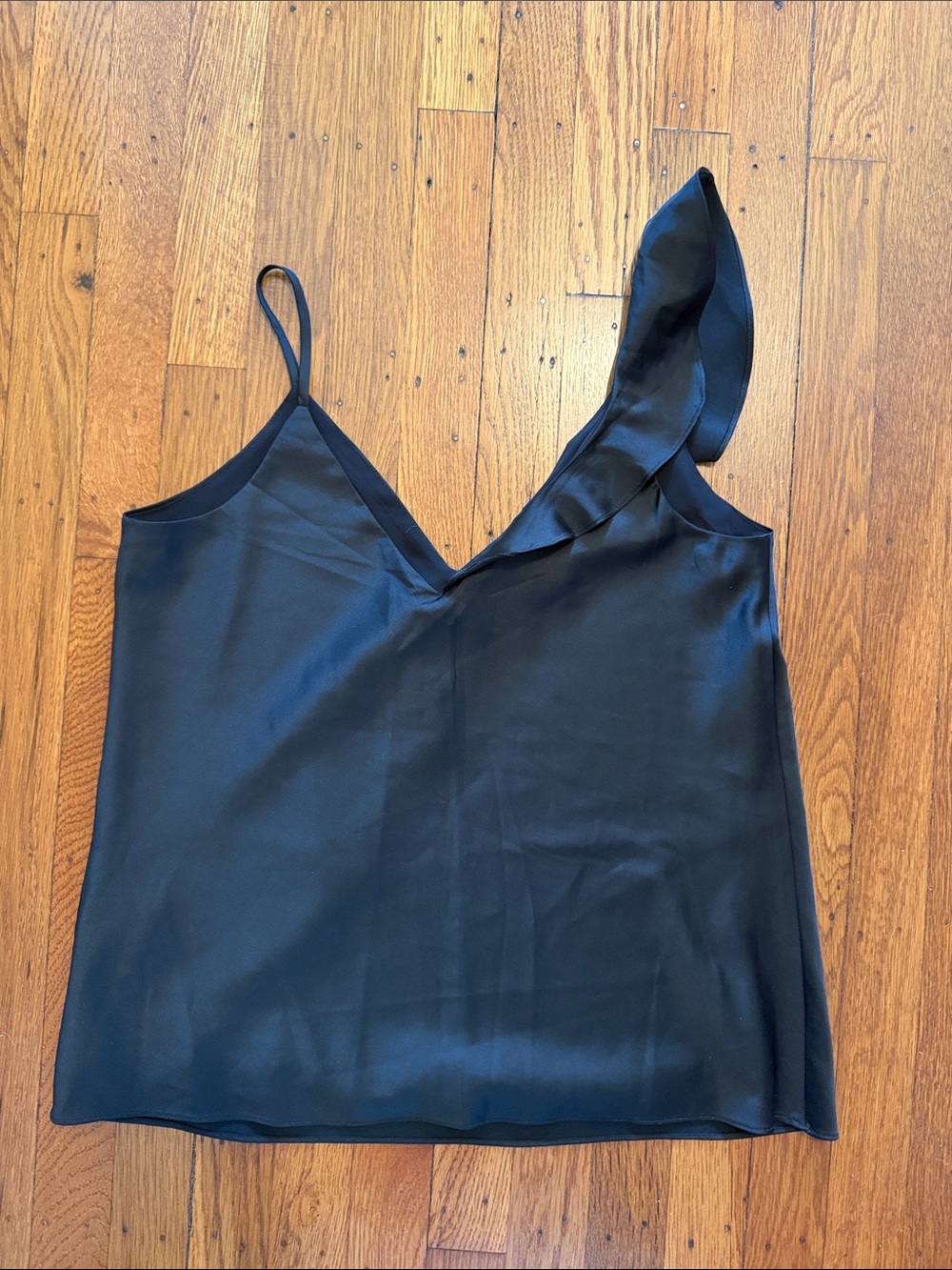 Black One-Shoulder Ruffle Camisole - Picture 3 of 5